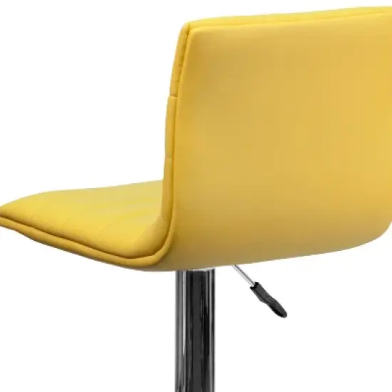 Emma and Oliver Yellow Vinyl Adjustable Height Barstool - Horizontal Stitch Back image {4}