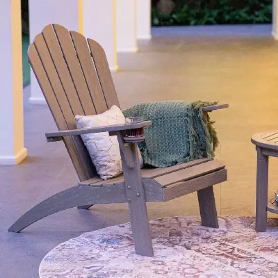 Cambridge Casual Sherwood Teak Weathered Outdoor Adirondack Chair with Cup Holder Gray: Weather-Resistant, 250lb Capacity image {8}