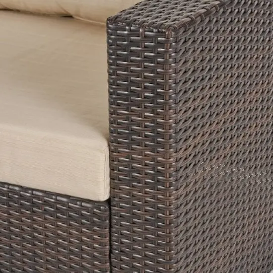 Christopher Knight Home 5pc Santa Rosa Wicker Outdoor V-Shaped Sectional Furniture Sofa Set Multibrown/Beige image {16}