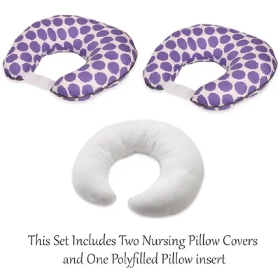 Bacati - 3 pc Ikat Zigzag Purple Dots Muslin Hugster Feeding & Infant Support Nursing Pillow Nursing Pillow with Insert image {1}