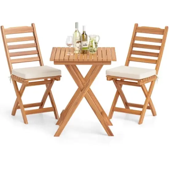 Patiojoy 3-Piece Folding Bistro Set with Removable Seat Cushions Outdoor Table and Chairs image {1}
