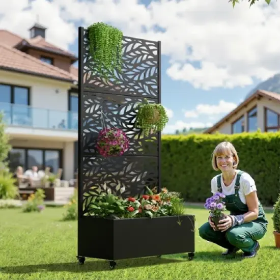 Lirago Iron Black Arch Mobile Planters Planting Box Trellis for Climbing Plants image {2}