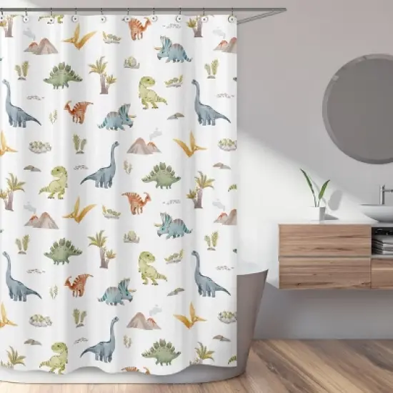 Sweet Jojo Designs Boy Shower Curtain 72in.x72in. Watercolor Dinosaur Dino Multicolor image {1}