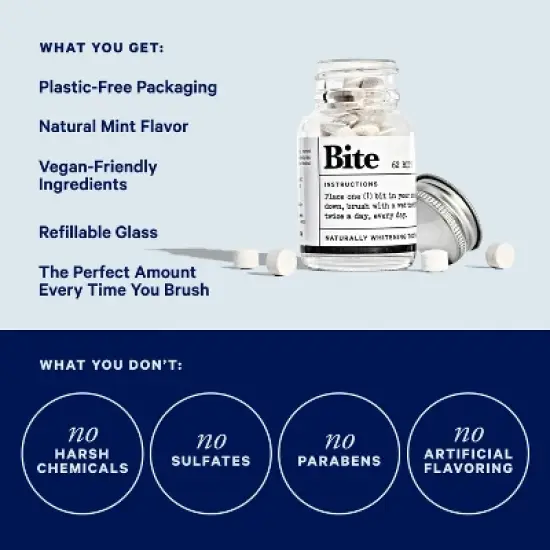 BITE Toothpaste Bits with Nano Hydroxyapatite - Eco and Travel-Friendly Whitening Toothpaste Tablets (Naturally Whitening) - 62 Bits image {5}