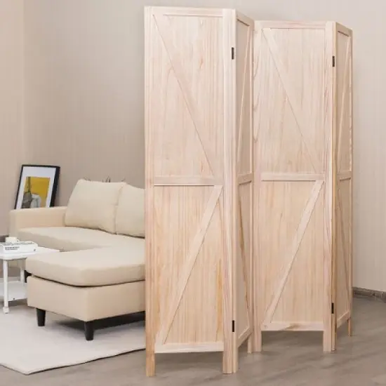 Costway 4Panels Folding Wooden Divider W/ V-shaped Design 5.6Ft Tall image {9}