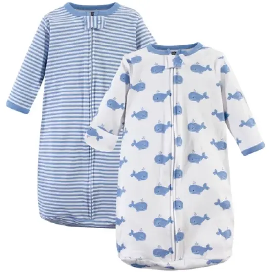 Hudson Baby Infant Boy Cotton Long-Sleeve Wearable Sleeping Bag, Sack, Blanket, Blue Whales image {2}