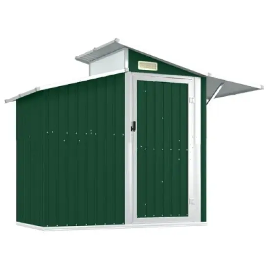 vidaXL Storage Shed Outdoor Garden Shed for Furniture Storage Galvanized Steel - Green image {7}