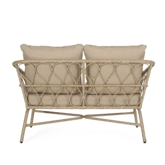 4pc Bruce Outdoor Wicker Set with Cushions Light Brown/Beige - Christopher Knight Home image {2}