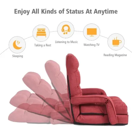 Costway Folding Floor Armchair w/6-position Adjustable Back & Lumbar Pillow Red image {3}