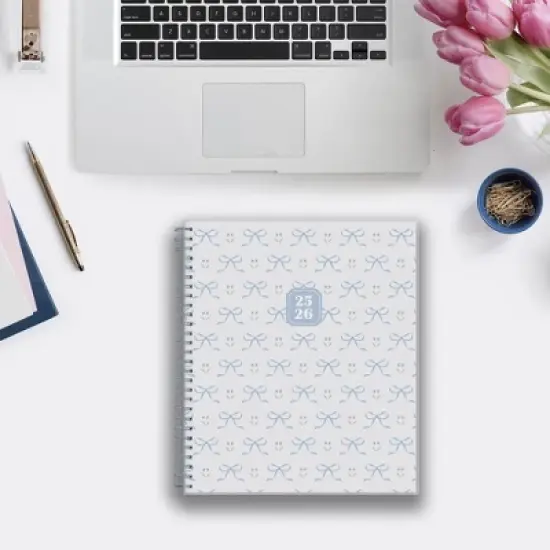 Blue Sky 8"x10" 2025-2026 Weekly/Monthly Spiral Planner Smooth Frosted Clarice Blue Bows image {1}