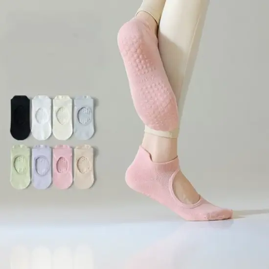 Anna-Kaci 4 Pairs Women's Non-Slip Yoga Socks Soft Cotton Grip Sole Low-Cut Design with Arch Ventilation for Pilates Barre image {4}