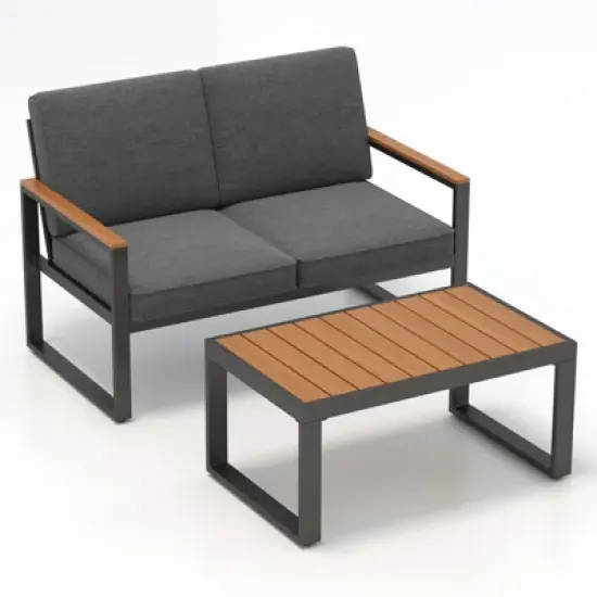 Tangkula 2 PCS Patio Aluminum Furniture Set Cushioned Sectional Sofa w/ Coffee Table image {3}