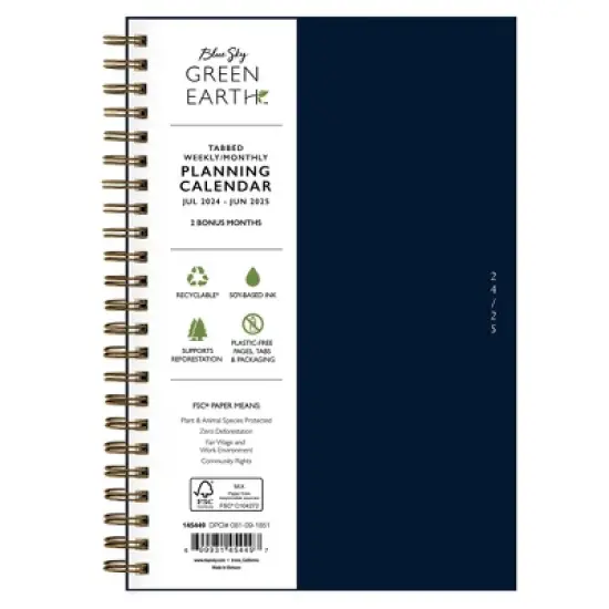 Blue Sky 2024-25 Weekly/Monthly Sustainability Planner 8"x5" Wirebound Navy: Academic & Student Agenda July-June image {2}