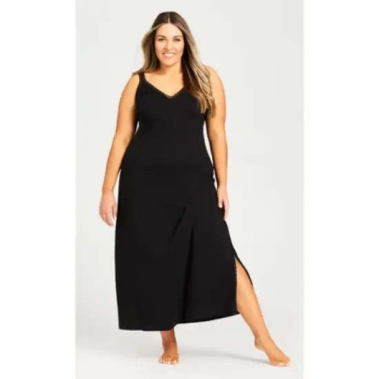 Women's Plus Size  Lace Trim Maxi Sleep Dress - black | AVENUE image {3}