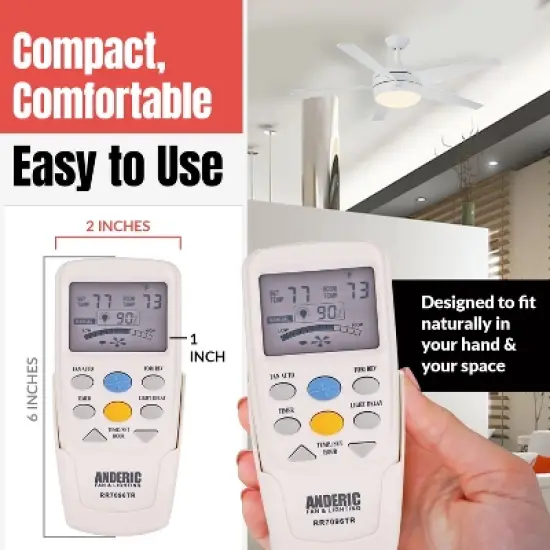Anderic RR7096TR Replacement Thermostatic Ceiling Fan Remote Control with Reverse Key | CHQ7096T, CHQ8BT7096T Silver 1 Pack image {6}