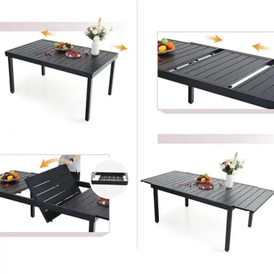 Captiva Designs 9pc Steel Outdoor Patio Dining Set with 360 Swivel Chairs & Rectangle Extendable Table image {2}