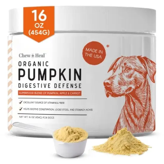 Chew + Heal Organic Pumpkin Digestive Defense Superfood Blend Powder Digestive Aid Supplement for Dogs, 16-oz jar image {9}