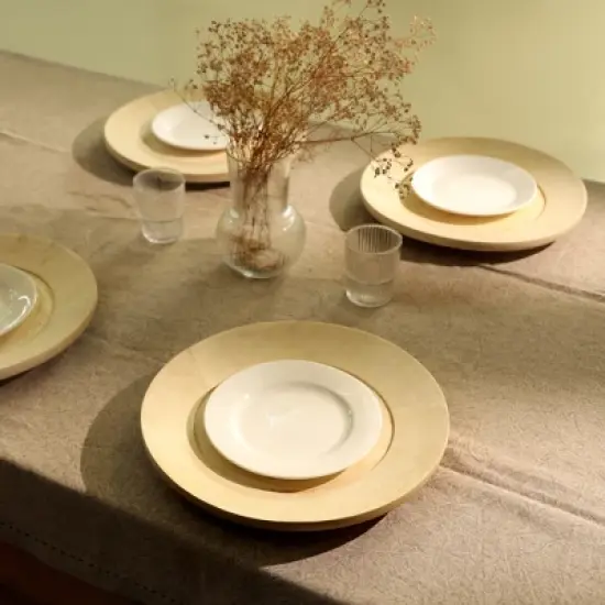 13" Handcrafted Wood Charger Plate Wooden Dinning Placemat Artisan Wood Tableware image {5}