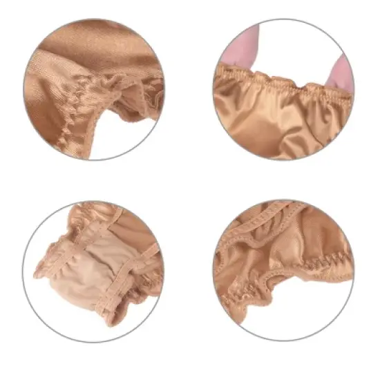 Agnes Orinda Women Plus Mid-Rise Frill Trim Elastic Waist Satin Bikini Champagne Large image {3}