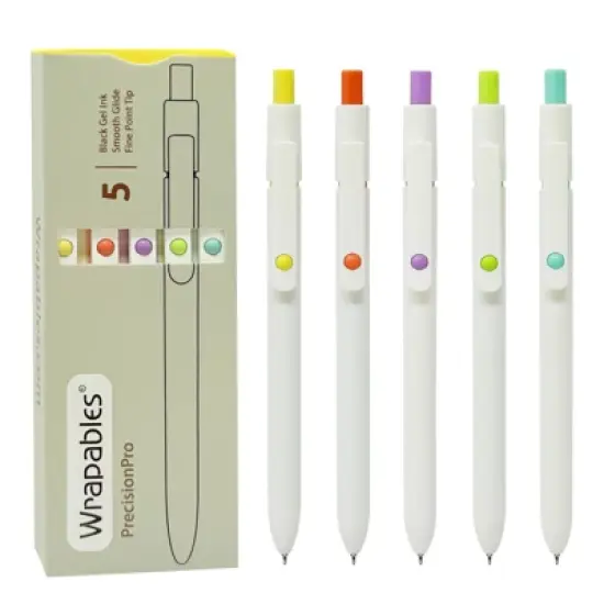Wrapables Smooth Retractable Black Ink Gel Pens, 0.5mm Fine Point, for Home Office Work (Set of 5), Pastel image {6}