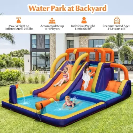 Costway Inflatable Waterslide 4-in-1 Kids Bounce Castle with Splash Pool（With 750W Blower） image {3}