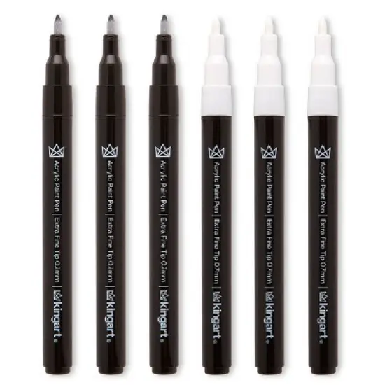 KINGART PRO Paint Pens Extra Fine Tip, Black & White 6 pc image {1}