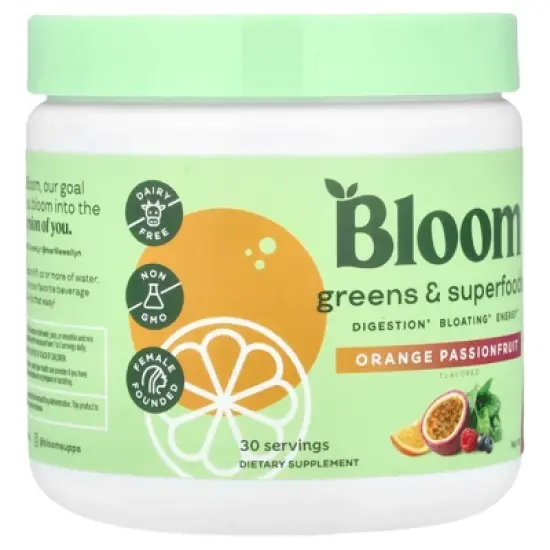 Bloom Greens & Superfoods, Orange Passionfruit, 6.45 oz (183.6 g) image {3}