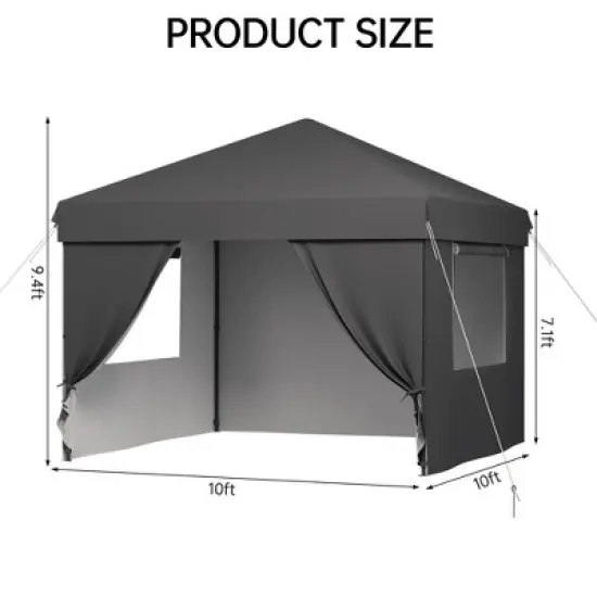 CuisinSmart  10x10 Pop Up Canopy with 4 Sidewalls, Portable Instant Shelter, Outdoor Canopy Gazebo with 4 Sandbags, Canopy Tent for Camping, Blue image {1}