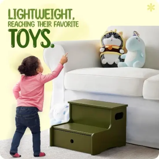 Kings Brand Furniture Wooden Toddler Step Stool for Kids with Storage for Bedroom, Bathroom, Kitchen image {3}