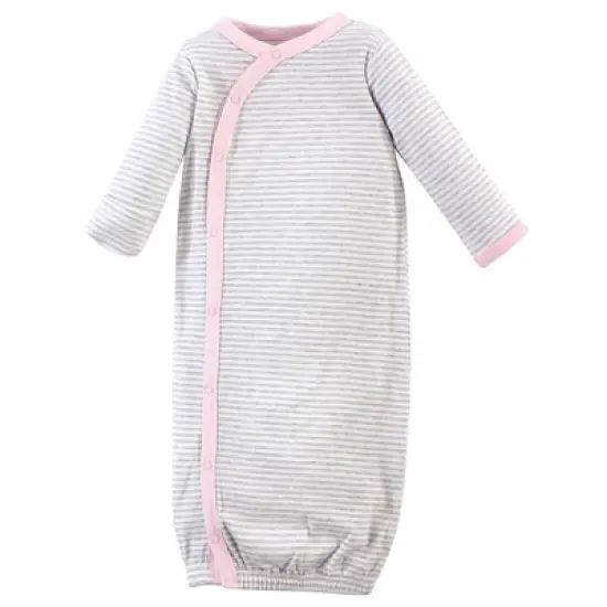 Touched by Nature Baby Girl Organic Cotton Side-Closure Snap Long-Sleeve Gowns 3pk, Pink Gray Scribble image {1}