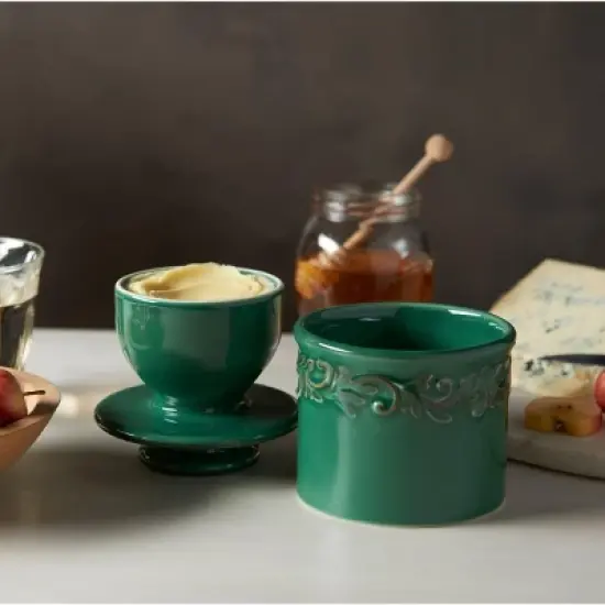 Butter Bell&reg; Crock &ndash; Emerald Green Antique Ceramic Butter Keeper, Vintage-Style Butter Dish for Fresh, Spreadable Butter image {1}
