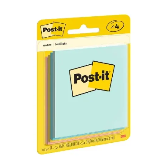 Post-it Notes 4pk 3" x 3" 50 Sheet/Pad Beachside Caf&eacute; Collection: Multicolor Sticky Notes, Uncoated Paper, Art & Design Theme image {9}
