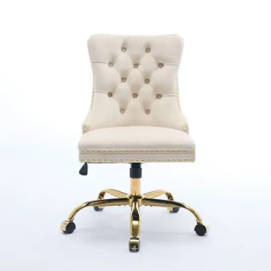 CAVINAS Adjustable Office Chair with  Lumbar Support,Armlees Velvet Upholstered Desk Chair with Wheels,Gaming Chair for Adult, Student image {4}