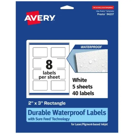Avery Waterproof Rectangle Labels with Sure Feed, Print to the Edge image {10}