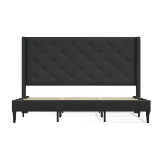 Glenwillow Home Huppe Upholstered Platform Bed Frame, Button-Tufted MCM Wingback, Mattress Foundation, No Box Spring Needed, Easy Assembly image {2}
