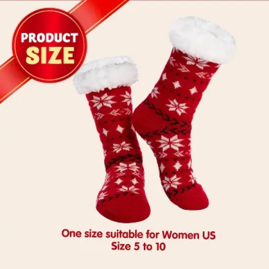 Joyfy 2 PCS Christmas Socks, Womens Soft Fleece Fuzzy Slipper Crew Socks, Holiday Birthday & Xmas Party Gifts image {2}