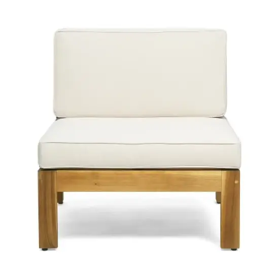 GDFStudio Allaire Acacia Wood 3 Seater Sectional Sofa Set with Ottoman image {9}