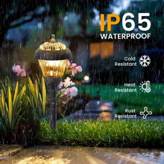 Gigalumi 4-Pack Bronze Metal Solar Pathway Lights, Waterproof Outdoor Garden Lights with Warm White LED Bulbs image {3}