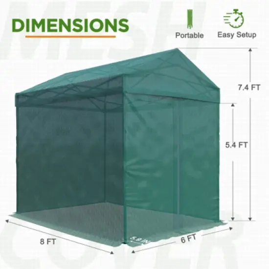 EAGLE PEAK 8x6 Walk in Shade Cloth Cover Greenhouse with Mesh Cover, Roll up Doors, Green image {2}