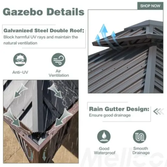 EROMMY Heavy-Duty 20 FT x 14 FT Metal Hardtop Gazebo image {4}