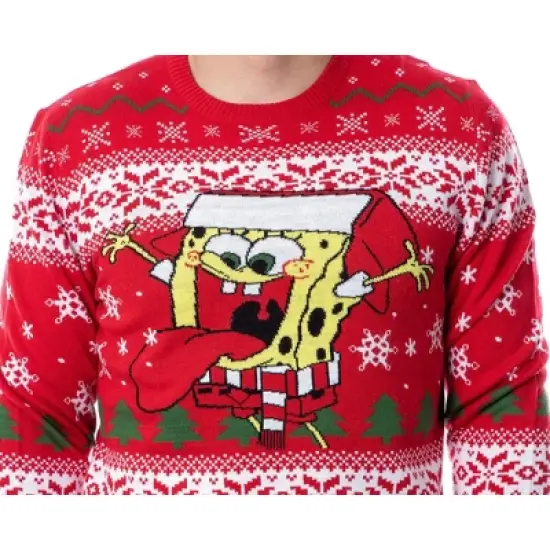SpongeBob SquarePants Men's Snowflake Catching Ugly Sweater Knit Pullover image {2}