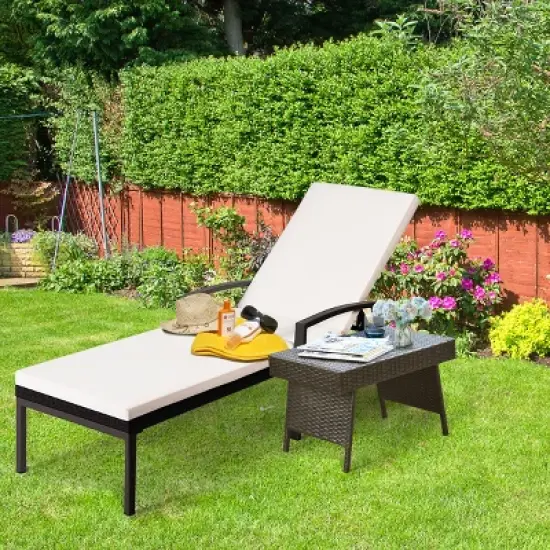 Costway Patio Rattan Lounge Chair Recliner Back Adjustable Cushioned Garden Brown image {3}