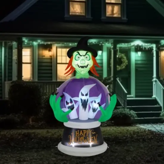 Syemin Decorative Holiday Scene Props Inflatable Halloween Outdoor Decorations Witch's Crystal Ball Halloween Decoration, Green, 39.4"*35.4"*72" image {1}