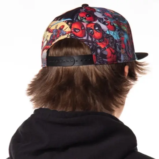 Marvel Comics Deadpool Allover Sublimated Scenes Design Adult Adjustable Snapback Hat Baseball Cap OSFM Multicolored image {3}