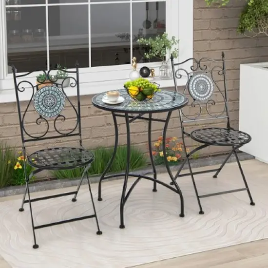 Tangkula 24 Inch Patio Bistro Table Metal Structure w/ Ceramic Tile Tabletop Heavy-Duty image {3}