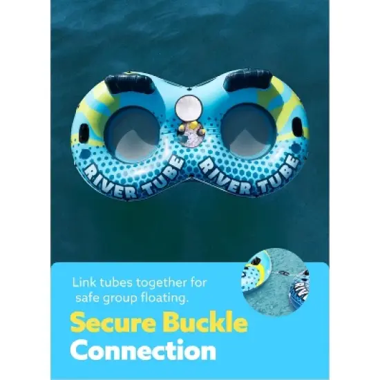 Joyfy 2-Person Sturdy River Pool Tubes with 2 Cup Holders & Removable Cooler, Inflatable Pool Float Rafts for Adults, Heavy Duty Swimming Rings image {2}