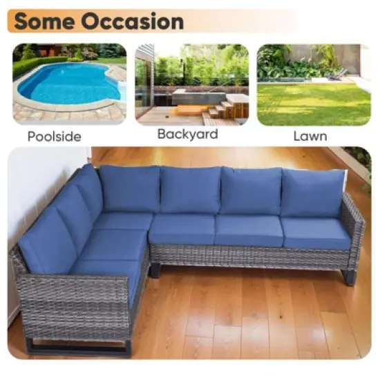 4 Pieces Outdoor Patio Furniture Set with 43" Fire Pit Table, Rattan Patio Sectional Sofa Conversation Set with Propane Fire Pit and Coffee Table image {9}