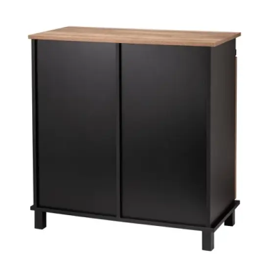 Modern Industrial Wine Cabinet with Sliding Door Brown - Glitzhome image {4}