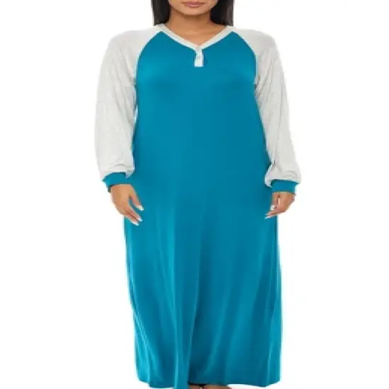 Women's Soft Knit Nightgown, Full Length Long Henley Night Shirt Pajama Top with Pockets image {12}