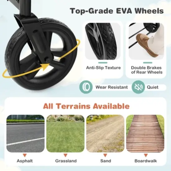 Infans 2-Seat Stroller Wagon Folding Baby Stroller w/ Adjustable Canopy & Handles Grey image {6}